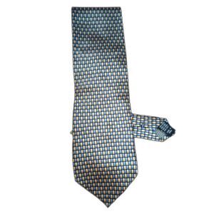 Di Moggio Gold 100% Silk Tie Blue Yellow Geometric Checkered Pattern Korean